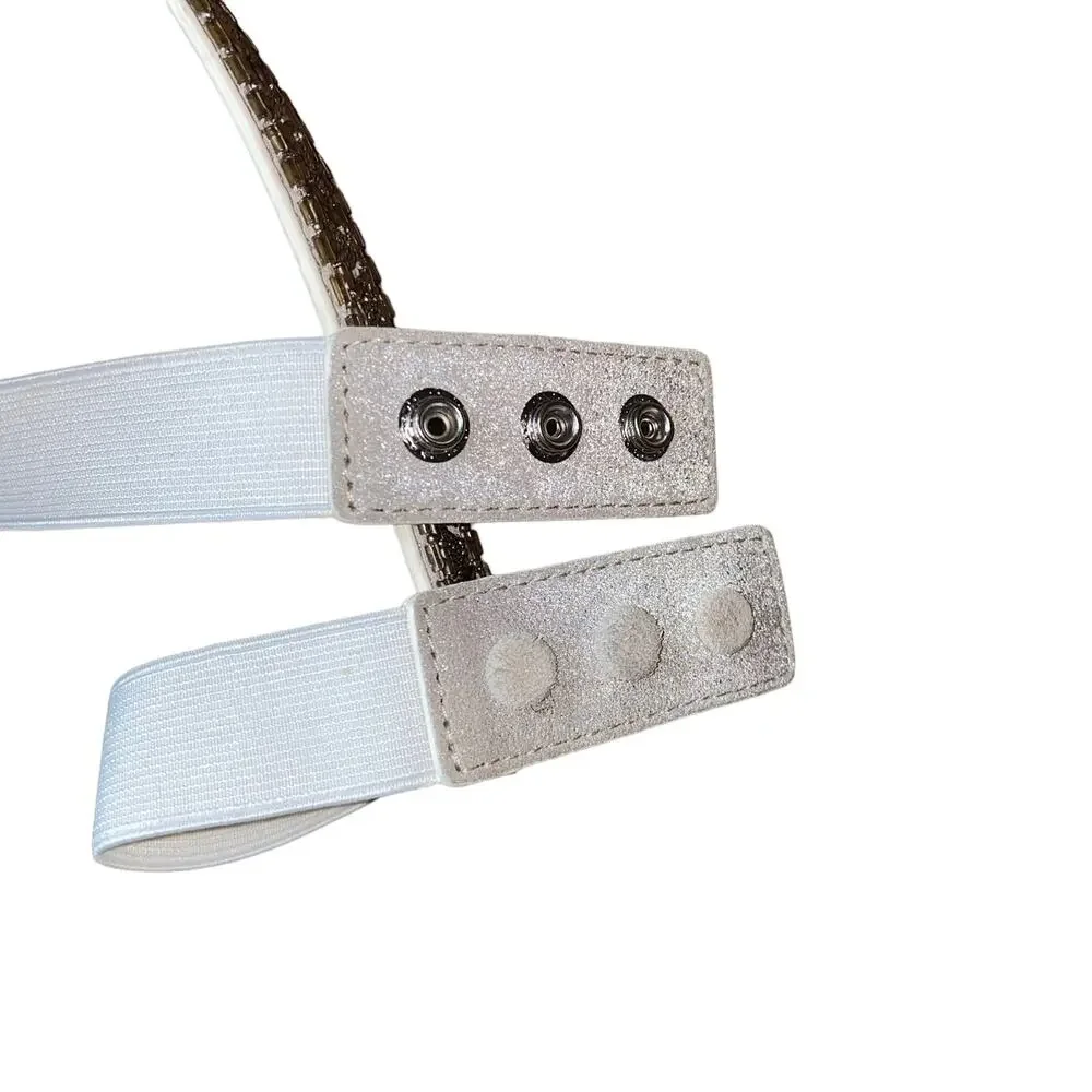 White House Black Market Beaded Studded Rhinestone snap button elastic belt sz S